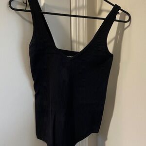 Free People Intimidate Black Ribbed V Neck Bodysuit